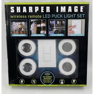 Sharper Image Wireless Remote LED 4 Light Puck Light Set New in Package NIP